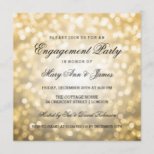 Gold Bokeh Lights Elegant Engagement Party Invitation