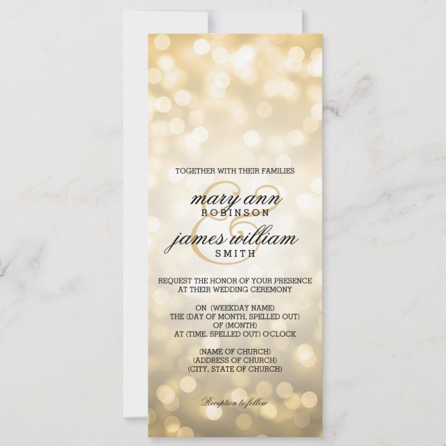Gold Bokeh Lights Elegant Wedding Invitation (Front)
