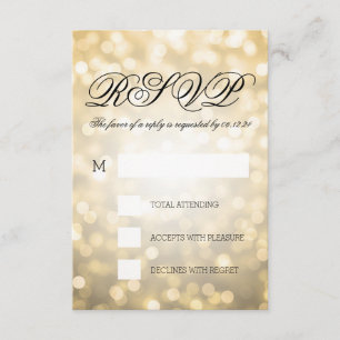 Gold Bokeh Lights Elegant Wedding RSVP Card