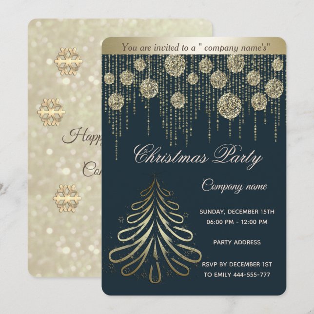 Gold bokeh luxury corporate Christmas party Invitation (Front/Back)