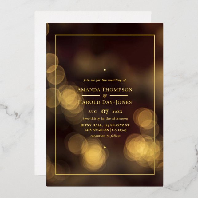 Gold Bokeh Mariage Foil Invitation (Recto/Verso)