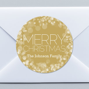 Gold Bokeh Modern Merry Christmas Classic Round Sticker