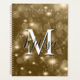 Gold Bokeh Modern Monogram Sparkle Planner