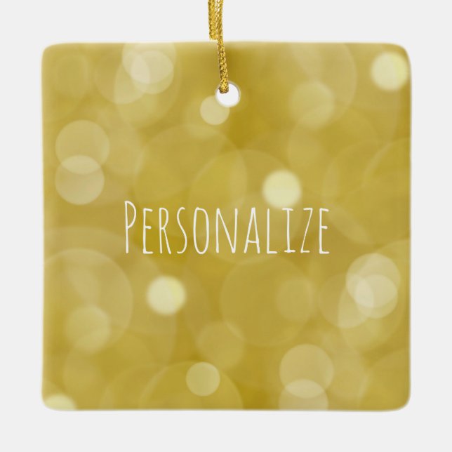 Gold Bokeh Personalized Ceramic Ornament (Front)