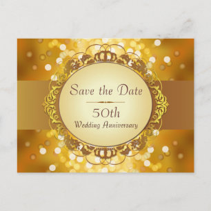 Gold Bokeh Save the Date 50th Anniversary Announcement Postcard