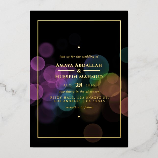 Gold Bokeh Wedding Foil Invitation (Front)