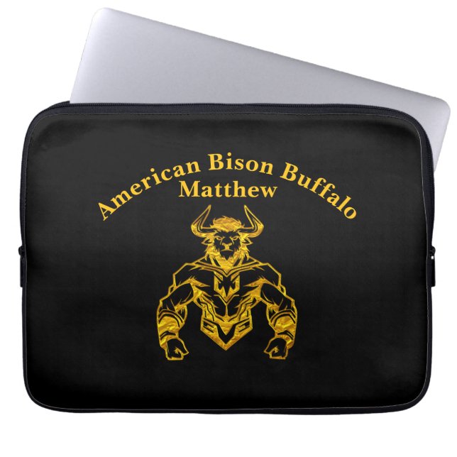 Gold Bold Bison Graphic Design Laptop Sleeve (Front)