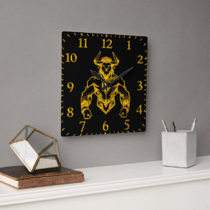 Gold Bold Bison Graphic Design Square Wall Clock