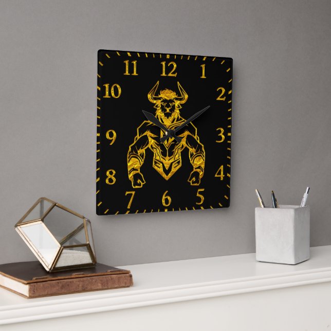 Gold Bold Bison Graphic Design Square Wall Clock (Office)