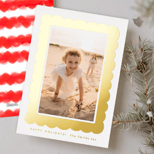 gold bold modern festive retro frame foil holiday card