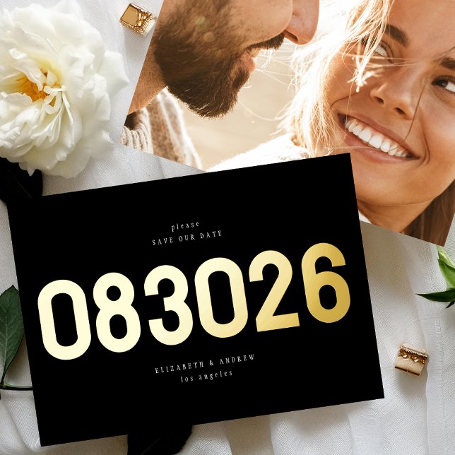 Gold Bold Typography Photo Wedding Save the Dates (Creator Uploaded)