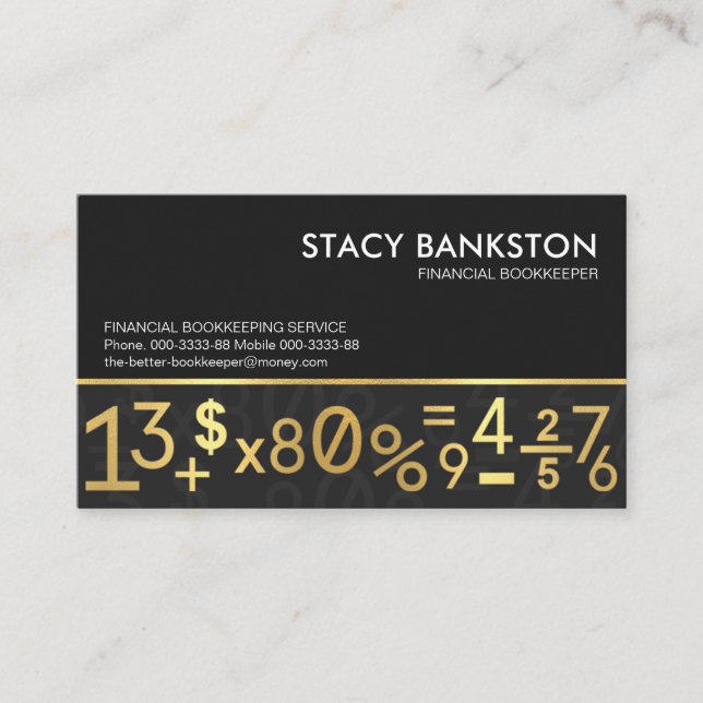 Gold Bookkeeping Numbers Symbol Layer Business Card (Front)