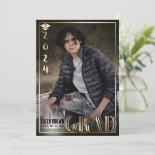 Gold Border 2024 Duo Grad Graduation Photo  Invitation