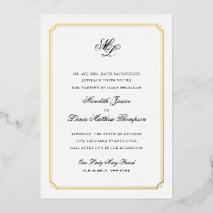 Gold Border Black and Gold Monogram Wedding Foil I