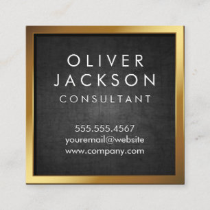 Gold Border   Black Texture Square Business Card