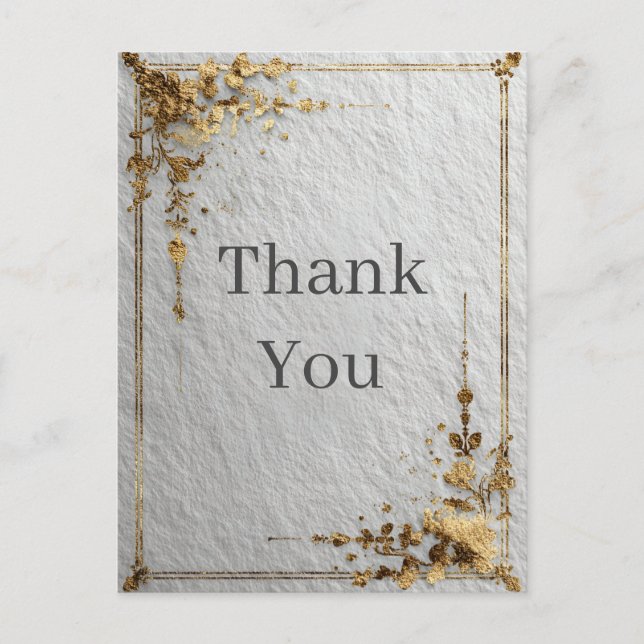 Gold Border Faux Paper Texture Thank You Card (Front)