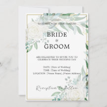 Gold Border Floral Greenery Wedding Invitation