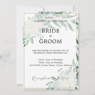 Gold Border Floral Greenery Wedding Invitation
