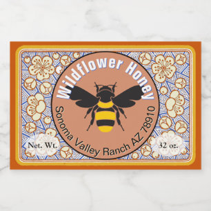 Gold Border Floral Honey Jar Label
