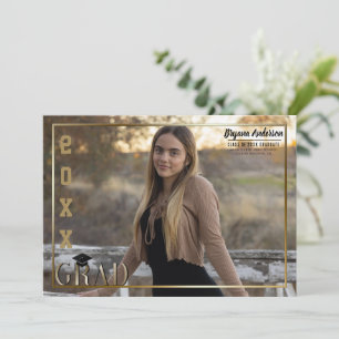 Gold Border Grad Graduation Photo Announcement