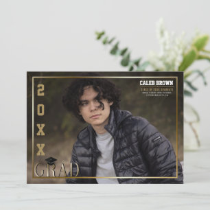 Gold Border Grad Graduation Photo Announcement