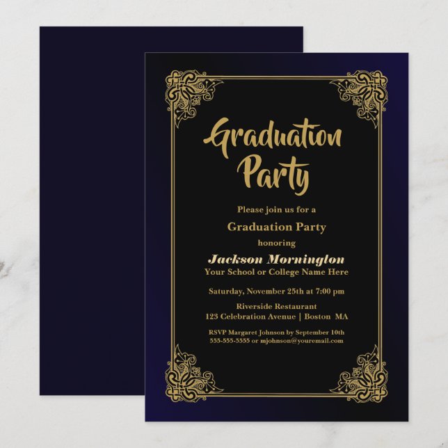 Gold Border Graduation Party Invitation (Front/Back)