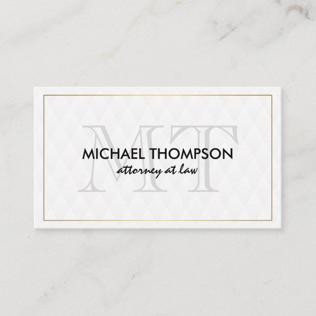 Gold Border Monogram Elegant Diamond Pattern Business Card (Front)