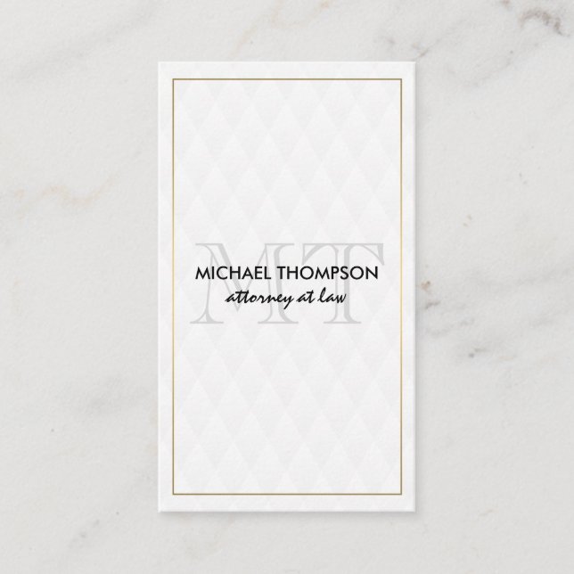 Gold Border Monogram Elegant Diamond Pattern Business Card (Front)