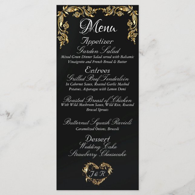 Gold Border on Elegant Black Wedding Menu (Front)