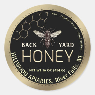 Gold Border Queen Bee with Honeycomb Honey Jar  Classic Round Sticker