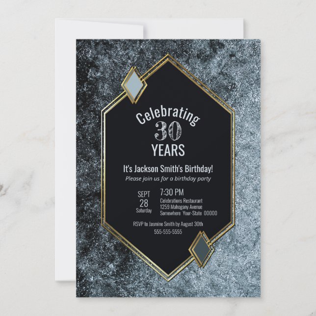 Gold Border Silver 30th Birthday Party Invitation (Front)