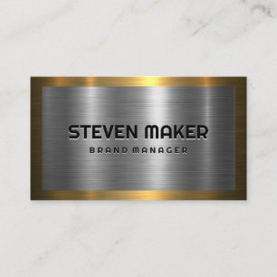 Gold Border   Silver Metallic Background Business Card