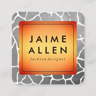 Gold Border with Chic Grey Pattern Square Business Card