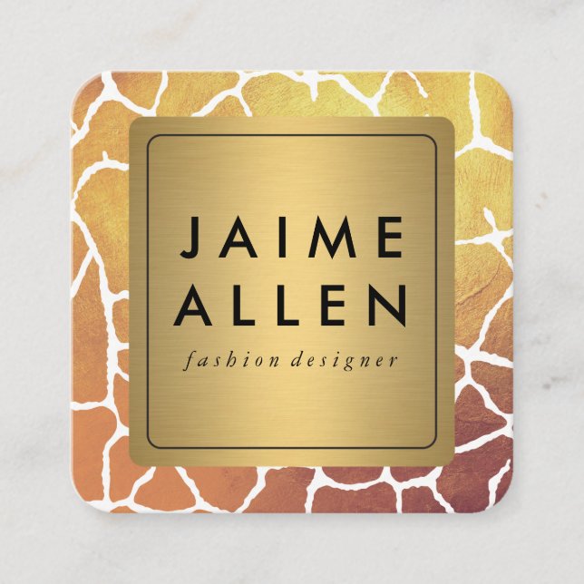 Gold Border with Chic Pattern Square Business Card (Front)
