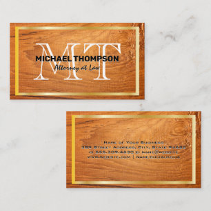 Gold Border Wood Grain Background Business Card