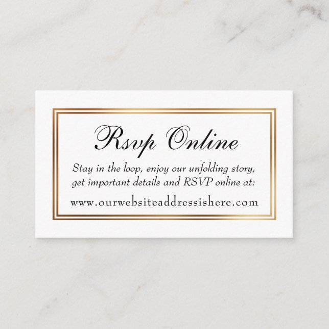 Gold Bordered White RSVP Online Insert Cards (Front)