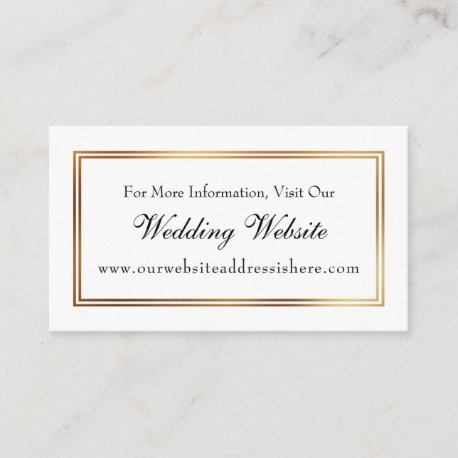 Gold Bordered White Wedding Website Insert Cards (Front)