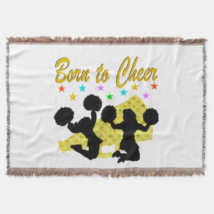 GOLD BORN TO CHEER MEGAPHONE CHEERLEADER THROW BLANKET
