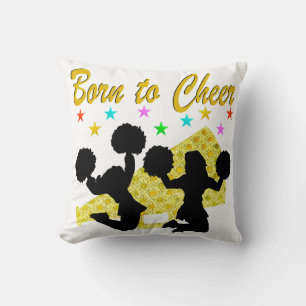GOLD BORN TO CHEER MEGAPHONE CHEERLEADER THROW PILLOW