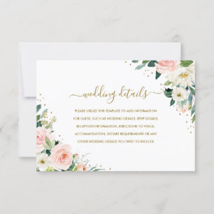 Gold Botanical Blush Floral Wedding Details RSVP Card