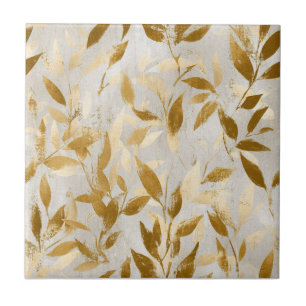 Gold Botanical Ceramic Tile