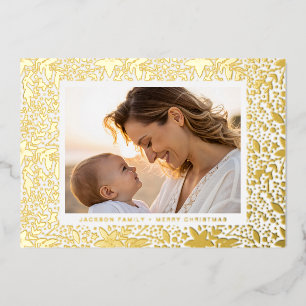 GOLD Botanical Christmas Frame Photo Foil Holiday Card