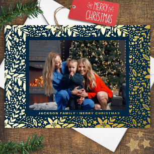 GOLD Botanical Christmas Frame Photo Foil Holiday Card