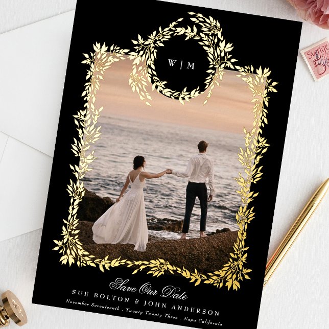 Gold Botanical Crest Monogram Tuxedo Photo Framed (Creator Uploaded)