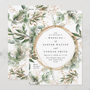 Gold Botanical Eucalyptus Elegant Circles Fall Invitation