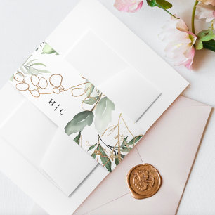 Gold Botanical Eucalyptus Elegant Greenery Moss Invitation Belly Band