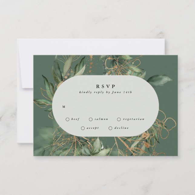 Gold Botanical Eucalyptus Elegant Greenery Moss RSVP Card (Front)