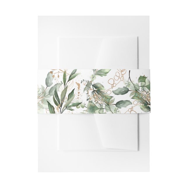 Gold Botanical Eucalyptus Elegant Greenery Sage Invitation Belly Band (Front Example)