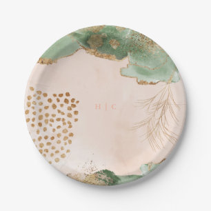 Gold Botanical Eucalyptus Modern Greenery Abstract Paper Plate
