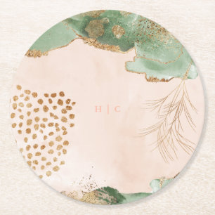 Gold Botanical Eucalyptus Modern Greenery Abstract Round Paper Coaster